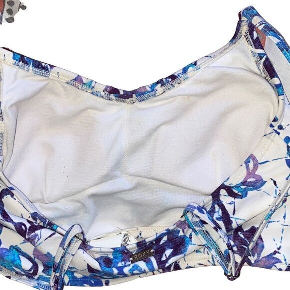 Roxy NWOT Bustier Swim Crop Top Preppy Seascape Blue/White Multi Y2K Surfer XS - Picture 3 of 8